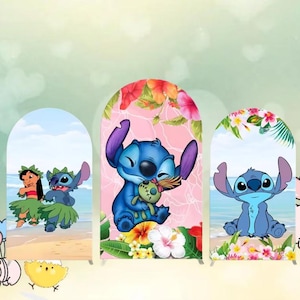 Lilo & Stitch Arch Backdrop Double Side Cover Summer Beach Background Baby Girl Shower Kid Birthday Customized  Elastic Party Decor