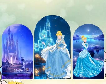 Askungens slottsbåge bakgrund, prinsessfödelsedagsfestdekor