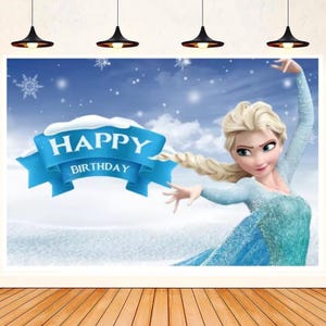 Disney Elsa Backdrop Frozen Elsa Princess For Girl Happy Birthday Party Decor Baby Shower Photography Background Customized Banner