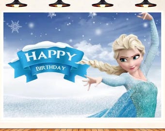 Elsa Princess Birthday Backdrop: Frozen Party Decoration, Customized Banner