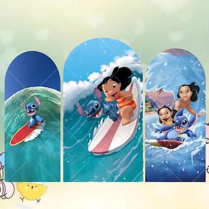 Stitch Sea Baby Arch Backdrop Disney Cartoon Cute Background Baby Kids Boy Birthday Party Custom Kids Room Photo Poster Baby Shower Decor
