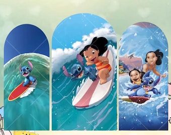 Stitch Sea Baby Arch Backdrop Disney Cartoon Cute Background Baby Kids Boy Birthday Party Custom Kids Room Photo Poster Baby Shower Decor
