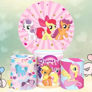My Little Pony Round Backdrop Pink Cartoon Cake Table Cylinder Cover Kids Girl Birthday Party Decor Baby Shower Photograph Background