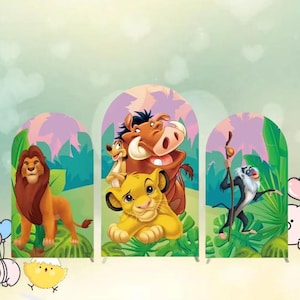 Sfondo ad arco per il Re Leone, Disney Simba, copertura a doppia faccia, telo da parete, decorazione per feste di compleanno per bambini, baby shower, sfondo fotografico personalizzato.