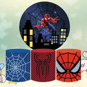 Disney Spiderman Round Photography Backdrop Cylinder Covers Superhero Birthday Baby Shower Photo Background Circle Photo Booth Props
