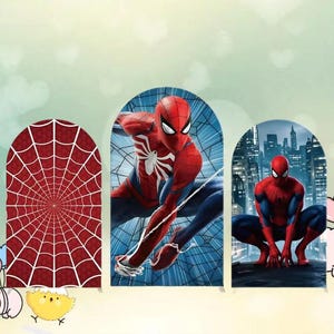 Spiderman Boog Achtergrond Dubbelzijdig Deksel Disney Cartoon Spinnenweb Fotografie Achtergrond Babyshower Aangepaste Verjaardagsfeestje Decor
