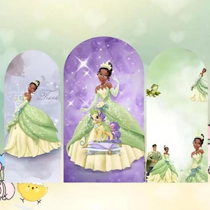 Princess Tiana & Frog Arch Backdrop Double Side Cover Disney Princess Cartoon Background Baby Shower Kids Birthday Party Decor Customized