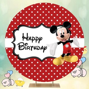 Toile de fond anniversaire Mickey Mouse, décoration de fête ronde en polyester Style C