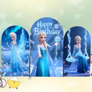 Frozen Princess Elsa & Anna Arch Backdrop: Double Sided Birthday Party Decor