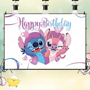 Lilo & Stitch Backdrop Boy Or Girl Happy Birthday Party Photography Background Kids Newborn Vinyl Printing Backdrop Disney Theme Banner
