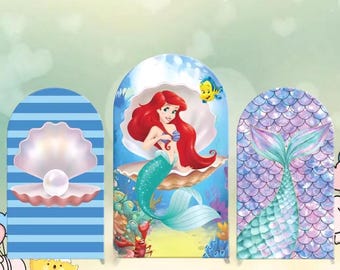 Tło łuku dwustronna okładka podwodny świat mała syrenka dziewczyny tło baby shower dzieci urodziny dostosowane elastyczna dekoracja imprezy