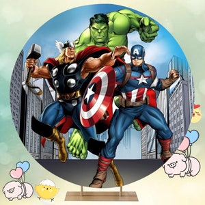 Superhero Avengers Theme Round Cover Boy Birthday Round Backdrop Spiderman Hulk Iron Man Captain America Circle Cylinder Cover Prop
