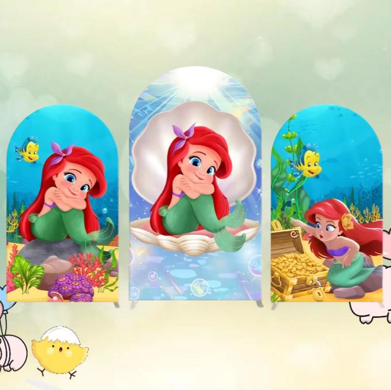 Mała Syrenka Łuk Tło Dwustronna Okładka Disney Księżniczka Ariel Dzieci Dziewczyny Urodziny Baby Shower Zdjęcie Tło Dekoracja Imprezy