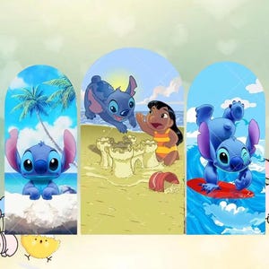 Stitch Sea Baby Arch Backdrop Disney Cartoon Cute Background Baby Kids Boy Birthday Party Custom Kids Room Photo Poster Baby Shower Decor