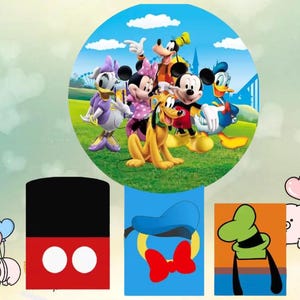 Fondo redondo de Mickey Mouse de Disney, pancarta personalizada para fiesta de cumpleaños de niños, fondo de fotografía circular para baby shower, cubiertas cilíndricas para cabina
