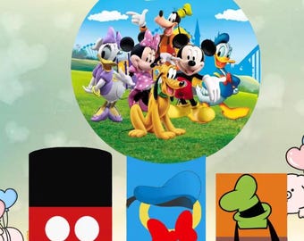 Mickey Mouse Round Backdrop: Kids Birthday Party, Baby Shower
