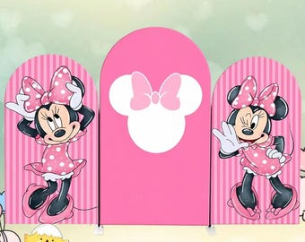 Minnie Mouse Arch Backdrop: Disney Pink Cartoon Birthday Party Decor