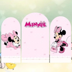 Arch Backdrop Cartoon Pink Cute Disney Minnie Mouse Baby Kids Girl Birthday Party Custom Kids Room Photo Poster Baby Shower Decor Background