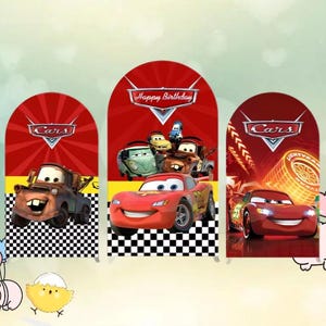 Fondo de arco de dibujos animados de McQueen Pixar Cars con doble cubierta lateral, decoración para fiesta de cumpleaños de niño, baby shower, fondo fotográfico rojo de dibujos animados, pancarta Chiara