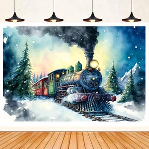 Cenário de casa de gengibre de Natal Cenário de trem Polar Express Tema All Aboard Decoração de feliz Natal Impressão em vinil