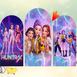 May include: Digital artwork featuring three distinct panels with stylized female characters. The panels showcase women in various outfits, with vibrant backgrounds and the text "HUNTRX" in the first panel. The overall theme is a futuristic, animated style.