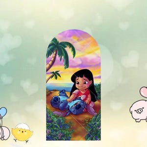 Disney Cartoon Stitch Sea Baby Arch Backdrop Cute Background Baby Kids Boy Birthday Party Custom Kids Room Photo Poster Baby Shower Decor