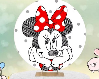 Mickey and Minnie Mouse Round Backdrop: Kids Birthday Party Decoration