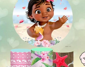 Fondo para fiesta de cumpleaños de Moana bebé: Decoración redonda para fotomatón