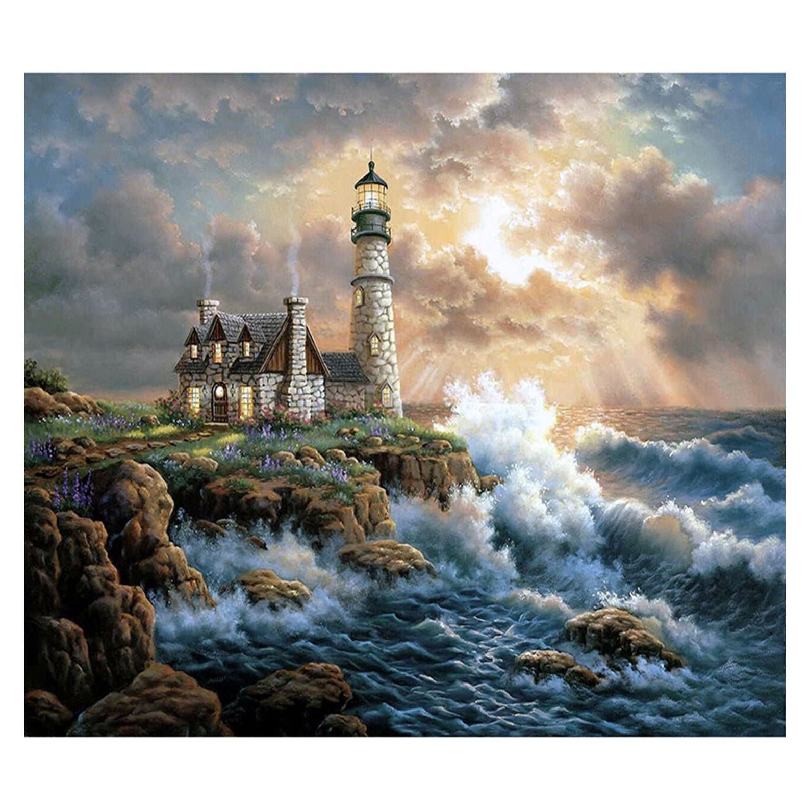 Diamond Painting Beach Lighthouse, DIY 5D Large Diamond Art Kits for Adults  Embroidery Square Full Drill Crystal Rhinestone Paint by Numbers Kids