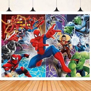 Spider Man Avengers Happy Birthday Backdrop Party Photography Background Newborn Vinyl Printing Backdrop Birthday Poster Banner Photo Props