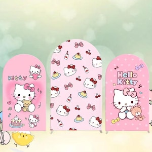 Hello Kitty arche toile de fond Double couverture latérale Disney dessin animé mignon baby shower enfants anniversaire photographie fond fête décor personnalisé