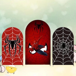 Pano de fundo de arco do Homem-Aranha com capa dupla lateral, tema Marvel, aniversário de meninos, chá de bebê, teia de aranha, fotografia elástica, fundo, decoração de festa