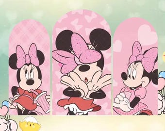 Minnie Mouse Arch Backdrop: Pink Cartoon Birthday Party Decor