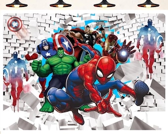 The Avengers Backdrop Happy Birthday Party Photography Background Newborn Vinyl Printing Backdrop Boy&#39;s Birthday Poster Banner Photo Props