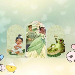 Disney Princess and Frog Baby Tiana Prince Arch Backdrop Double Side Cover Kids Birthday Party Decor Cartoon Background Baby Shower Cover