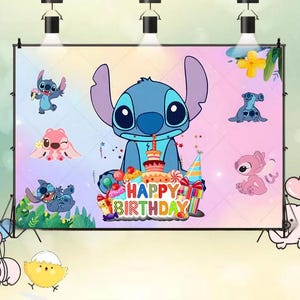 Lilo & Stitch Backdrop Boy Or Girl Happy Birthday Party Photography Background Kids Newborn Vinyl Printing Backdrop Disney Theme Banner