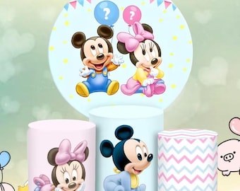 Minnie & Mickey Mouse runder Hintergrund, Kindergeburtstag, Babyparty