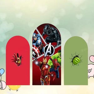 Spiderman Hulk Iron Man Captain American Arch Achtergrond Double Side Cover Disney Achtergrond Baby Shower Aangepaste Elastische Party Decor: