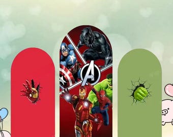 Spiderman Hulk Iron Man Kapitan Amerykański Arch Tło Dwustronna Pokrywa Tło Disney Baby Shower Dostosowana Elastyczna Dekoracja Imprezowa