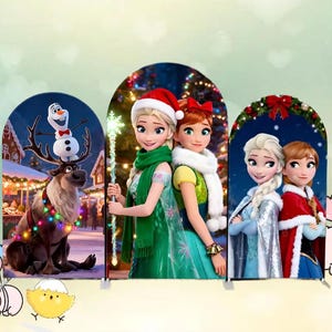 Merry Christmas Arch Backdrop Double Side Cover Ice Princess Elsa & Anna For Festival Party Decor Photography Wall Background