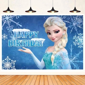Frozen Elsa Princess Cartoon Backdrop For Girl Happy Birthday Party Decor Baby Shower Disney Elsa Photography Background Customized Banner