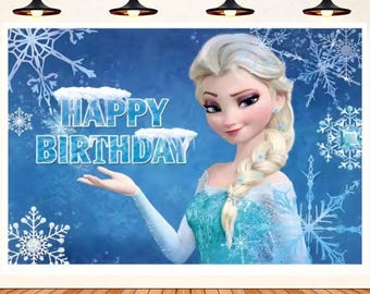 Elsa Birthday Backdrop, Disney Princess Party Banner