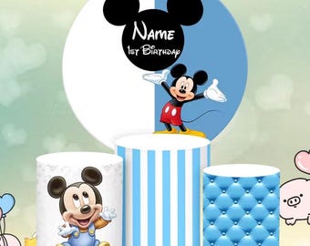 Fondo de Mickey Mouse y cubierta cilíndrica: Decoración personalizada para fiestas de Disney