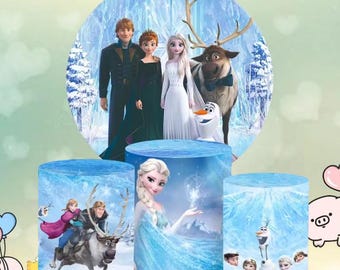 Disney Frozen Backdrop: Elsa, Anna, Olaf Birthday Party Decor