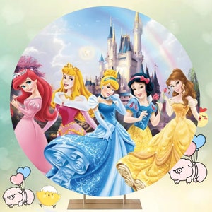 Fondali rotondi per feste di compleanno delle principesse Disney, per baby shower, decorazioni per feste, accessori per foto