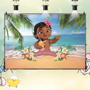 Disney Princess Baby Moana Backdrop Ocean Baby Shower Happy Birthday Party Cartoon Decor Photography Background Banner Customized