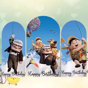 Disney Pixar Movie Up Arch Backdrop Double Side Cover Grandpa Flying House Customize Photography Background Baby Shower Birthday Party Decor