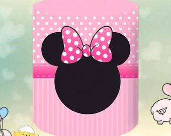 Pink Minnie Mickey Mouse Customized Princess Girls Birthday Party Cylinder Covers Elastic Band Decor