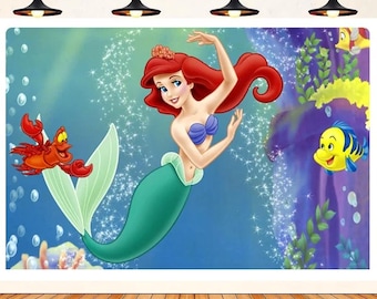 Ariel Birthday Backdrop | Mermaid Party Photography Background