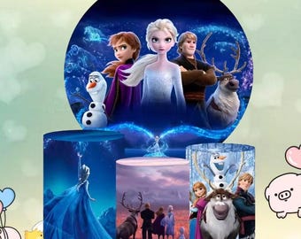 Disney Frozen Round Backdrop Princess Anna and Elsa Birthday Party Background Baby Shower Elastic Kids Cover Photography Decor Customized